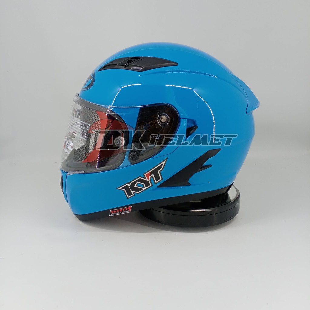 Helm Full Face KYT Falcon FR Solid Sky Blue Flat Visor Double Visor Biru Muda Polos Original