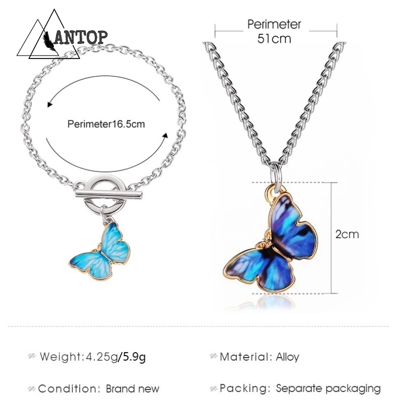 Kalung Kupu-kupu Rantai Clavicle Warna Biru Gelang Gaya Korea Untuk Wanita