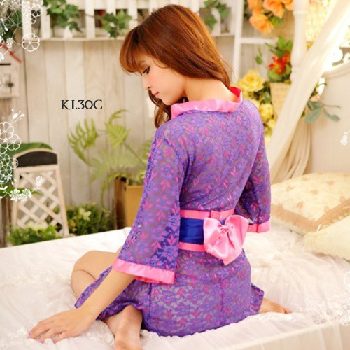 [LIMITED STOCK] KIMONO TIDUR LINGERIE WANITA SLEEPWEAR SATIN BROKAT UNGU KL30C