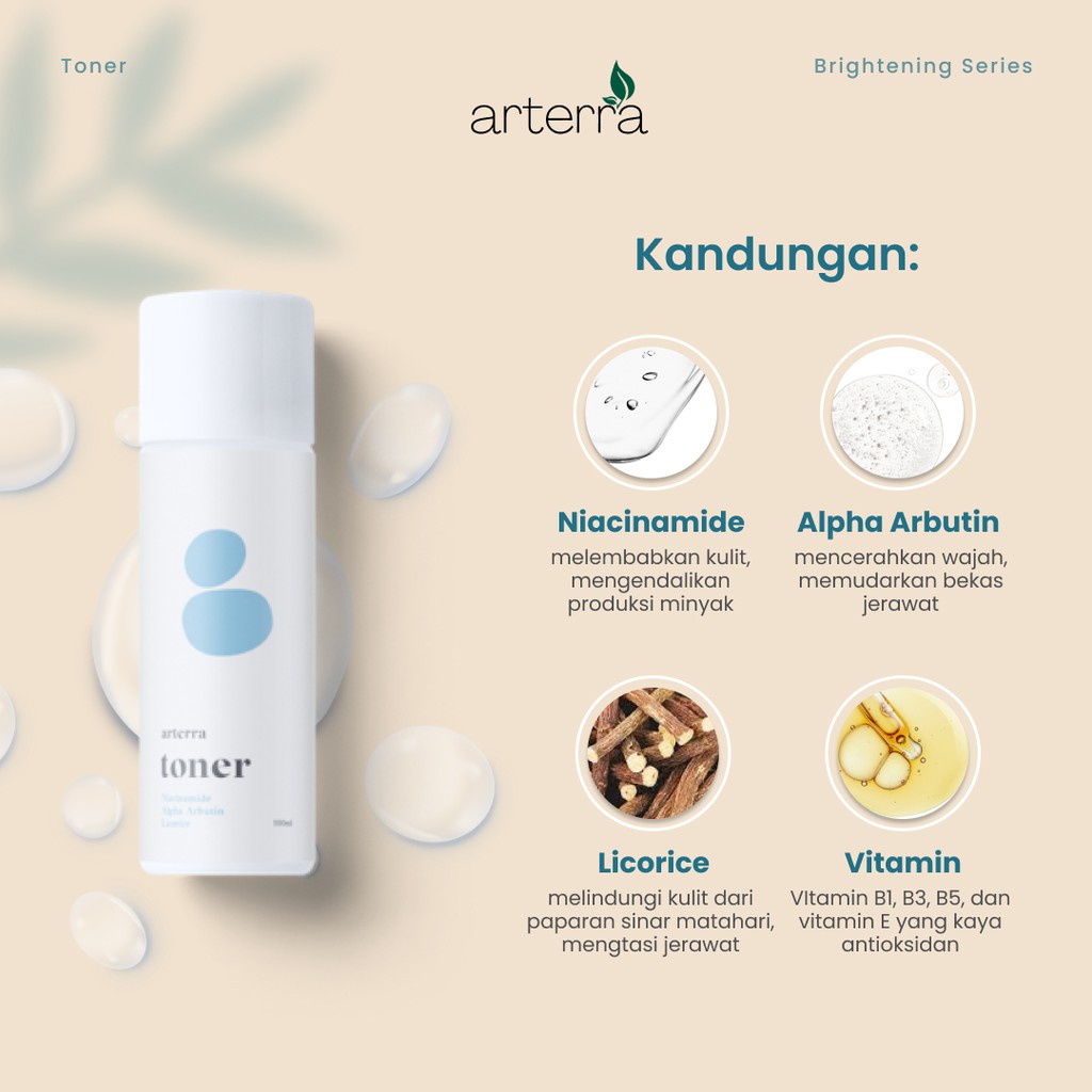 ARTERRA BRIGHTENING FACE TONER ANTI AGING | NIACINAMIDE ALPHA ARBUTIN PEMBERSIH PENCERAH KULIT WAJAH GLOWING