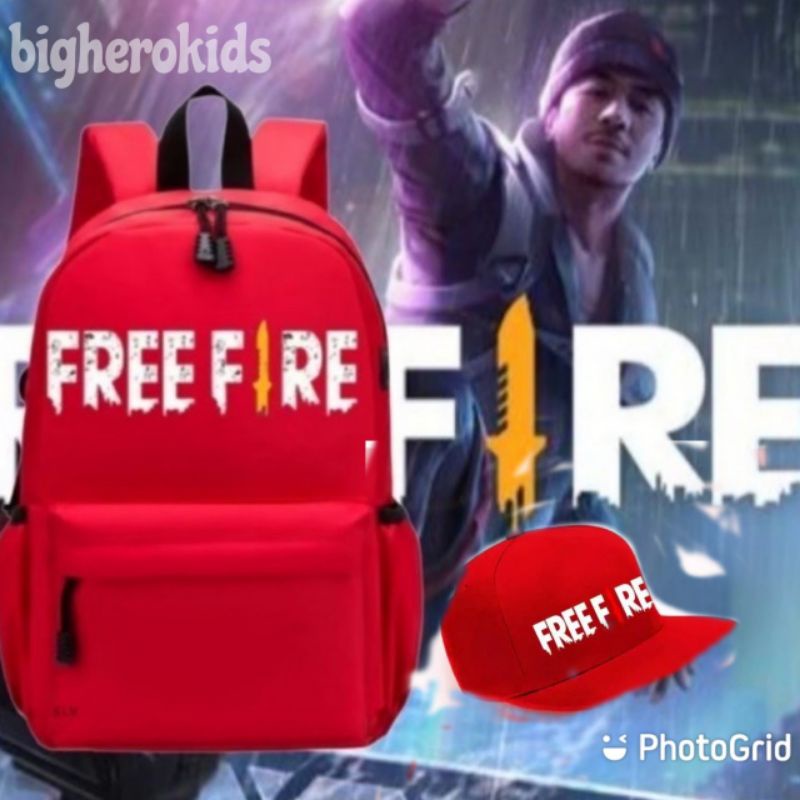 Paket 2in1 Tas ransel anak sekolah TK-SD free fire + topi free fire