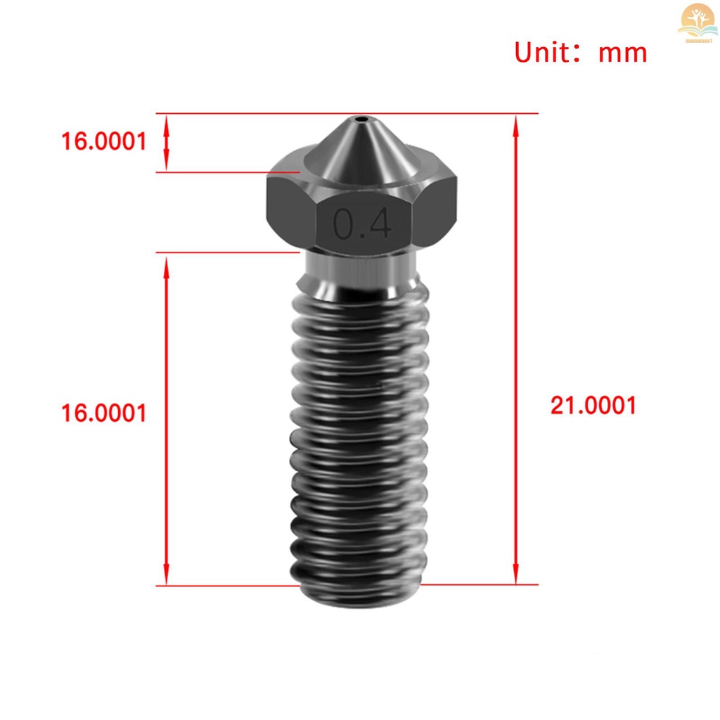 3D Printer Nozzle 0.2/0.3/0.4/0.5/0.6/0.8/1.0mm Nozzle Hardened Steel Tool M6 Thread Extruder Print Head High Temperature Resistant Volcano Nozzles for 1.75mm Filament Carbon fiber Filaments