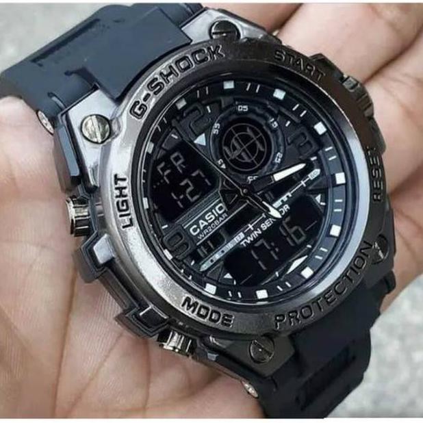 Jam Tangan Pria G Shock GST-8600 Metal Full Black Tampilah Mewah Murah &amp; Elegan Bonus Tas dan Dompet