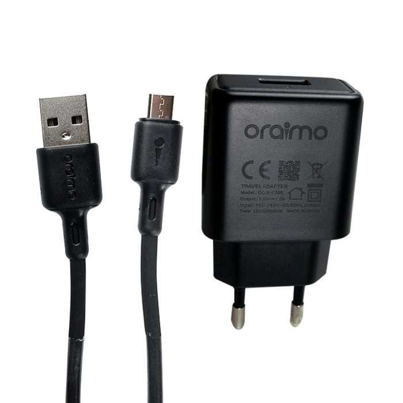 ORAIMO FAST CHARGER 1.2A SINGLE PORT WITH MICRO USB CABLE TANK2 BLACK (OCW-E36S-BK) -  TRAVEL CHARGE