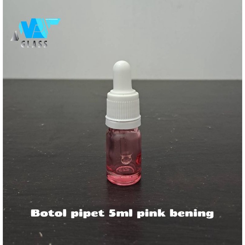 botol pipet kaca 5ml bening pink ring segel putih / botol tetes 5ml / serum 5ml