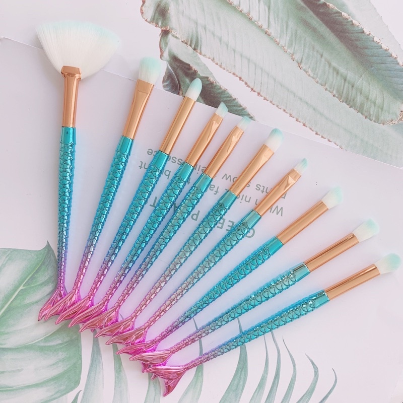 KUAS BRUSH  SET MAKE UP MERMAID 10 IN 1