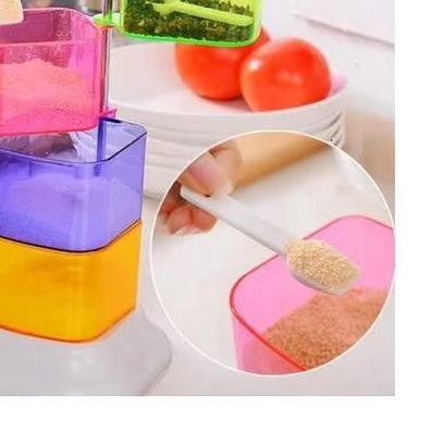 ❉ GROSIR Tempat Bumbu 4 In 1 Dapur Rak Sendok Takar Takaran Set Alat Kitchen Puter Muter Wadah Unik