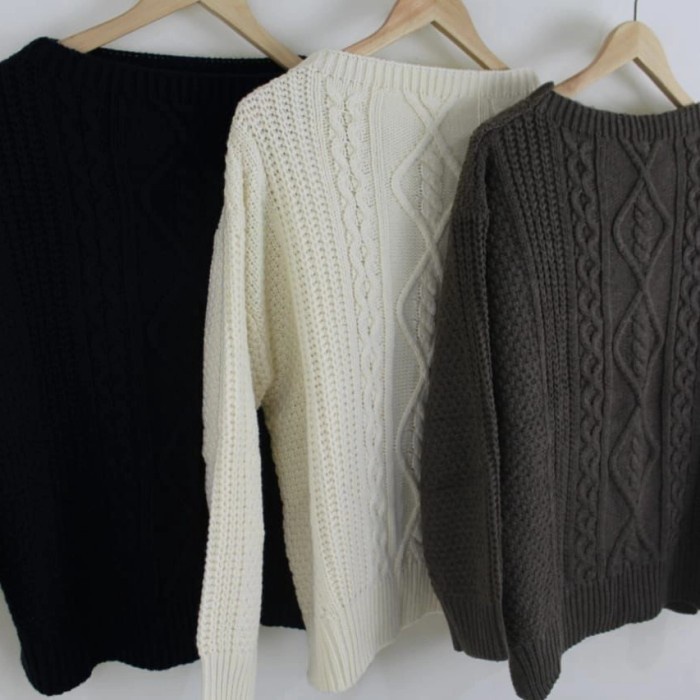 jaket wanita Baju Hangat Sweater Rajut Unisex Musim Dingin - Navy terbaru bestseller kekinian korea 