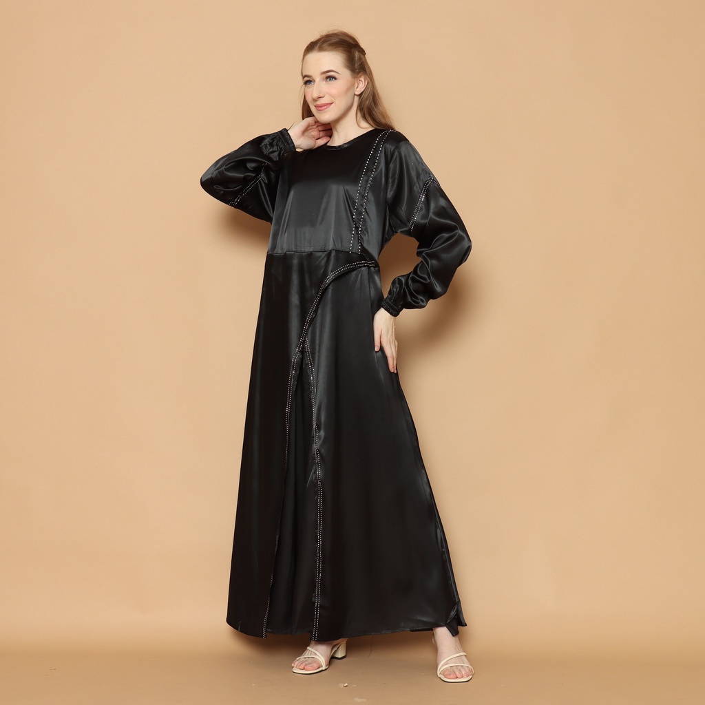 GAMIS KONDANGAN MUSLIMAH WARNA HITAM . GAMIS SATIN CRYSTAL MURAH, GAMIS PESTA MEWAH