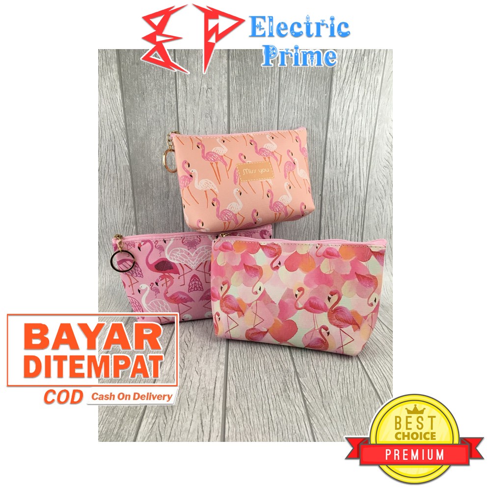 Pouch Serbaguna Motif Flamingo Tas Make Up Mini Unik Tahan Air 0001