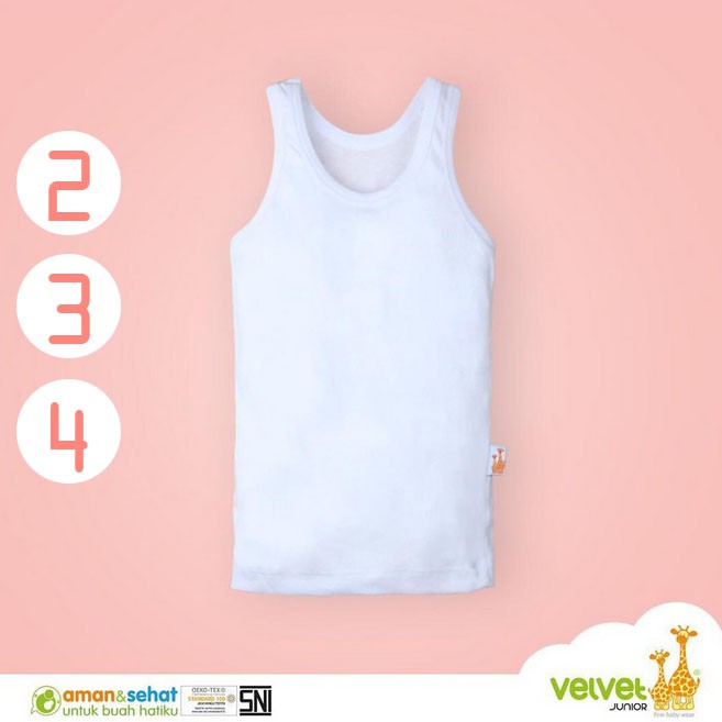 Singlet Velvet Junior PUTIH [ I A6-F6 ] Kaos Dalam Baby / Anak Size 2 3 4 5 6 7 - Satuan