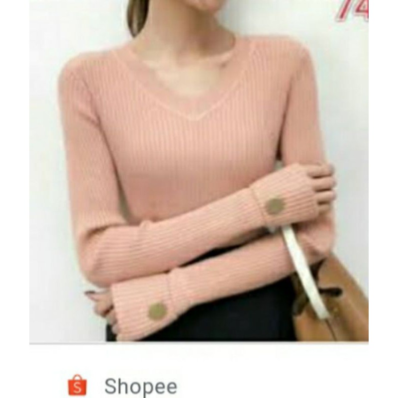 ATASAN adzkia v-neck kombi kancing lengan pjng