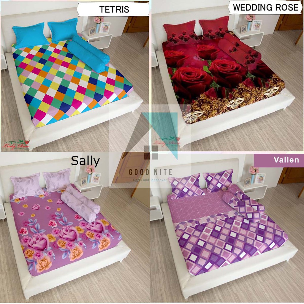 Sprei Spre Lady Rose Murah Size King/Queen Motif Tetris wedding Rose Sally Vallen Bantal lengkap