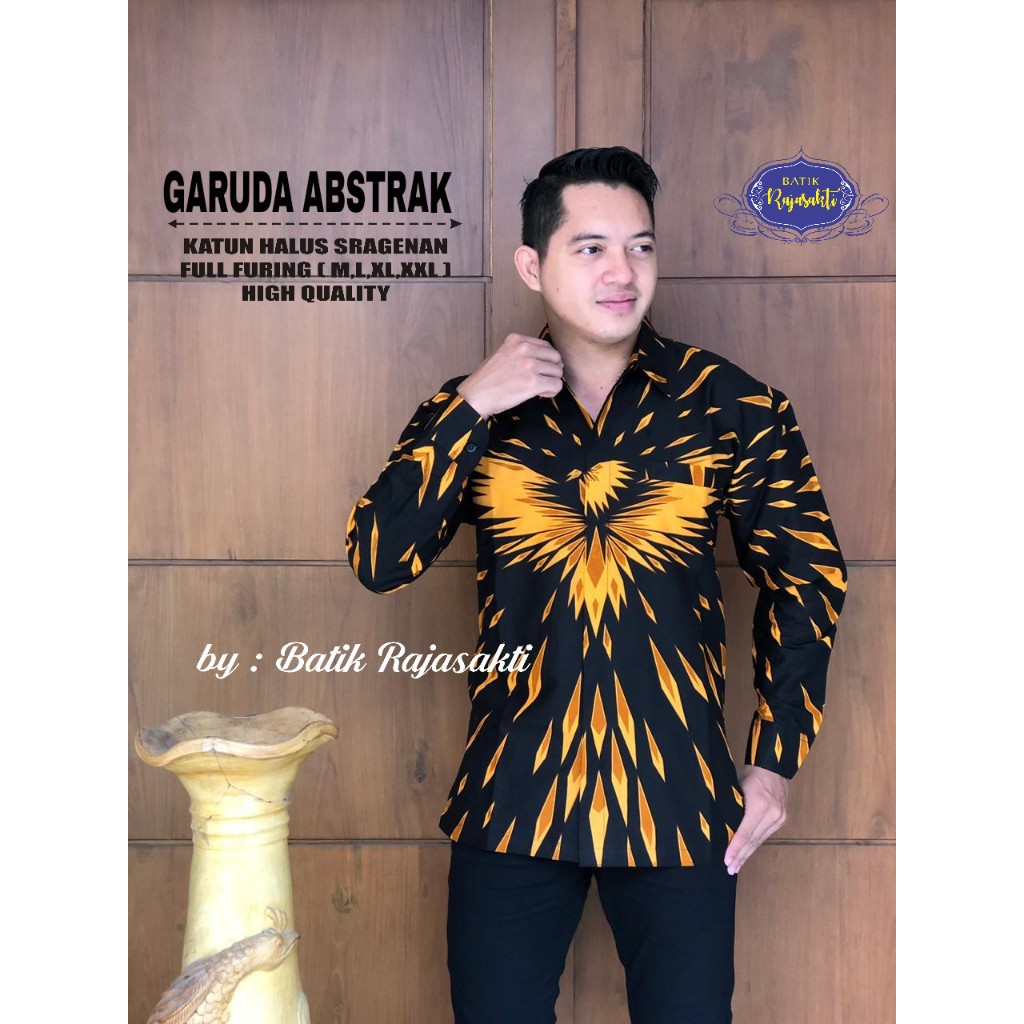 GARUDA ABSTRAK RAJASAKTI KEMEJA BATIK SOLO PRIA LENGAN PANJANG LAPIS FURING ATASAN BATIK PREMIUM MODERN KATUN HALUS BAHUWIRYA  BANAMITRA BANAMITRA PUTIH BANGSAWAN BAYU PUTRA BERLIAN BIRU BHARATAYUDA BIMASENA BIRENDRA BIRU INDAH BRAHMAKERTA BRAHMAKERTA MER