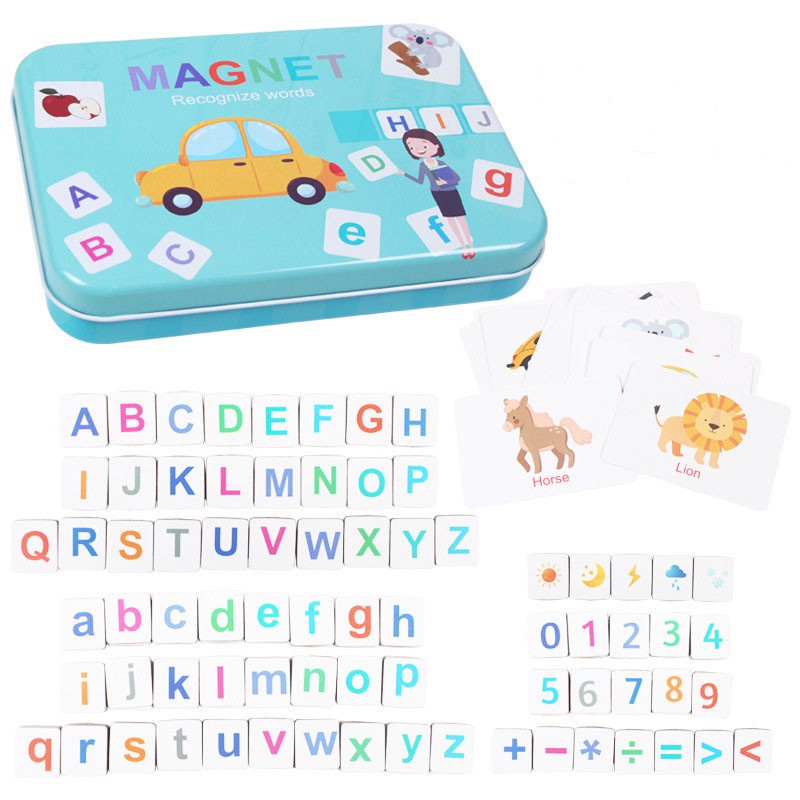 NIUKID MAINAN EDUKASI MAGNET RECOGNIZE WORDS SPELLING GAME KALENG  MAINAN ALFABETH MAGNETIC