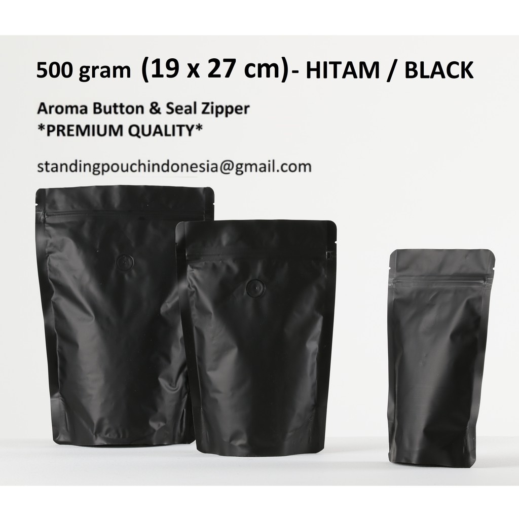 

Kemasan Kopi Standing Pouch 500g (50PCS) (VALVE + ZIPPER) HITAM *PREMIUM*