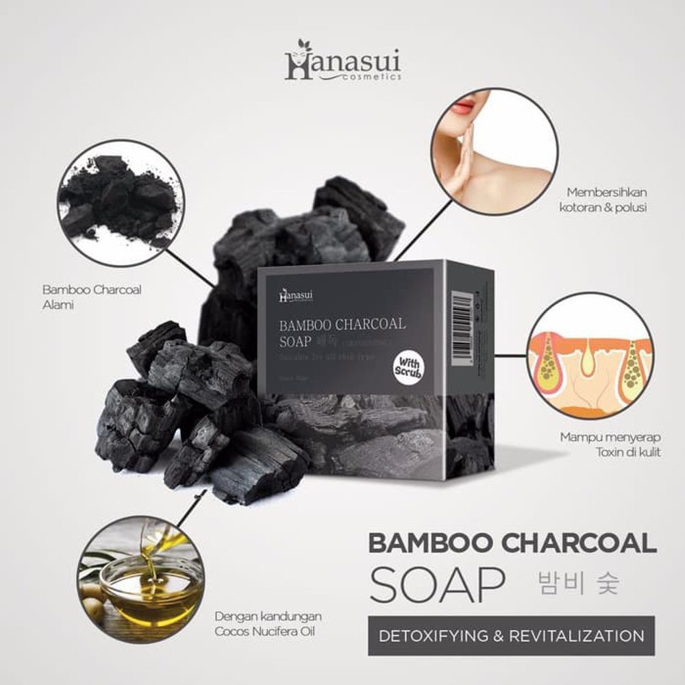 [COD] SABUN PEMUTIH BADAN ALAMI &amp; EFEKTIF UNTUK JERAWAT l Hanasui Bamboo Charcoal Scrub Soap BPOM