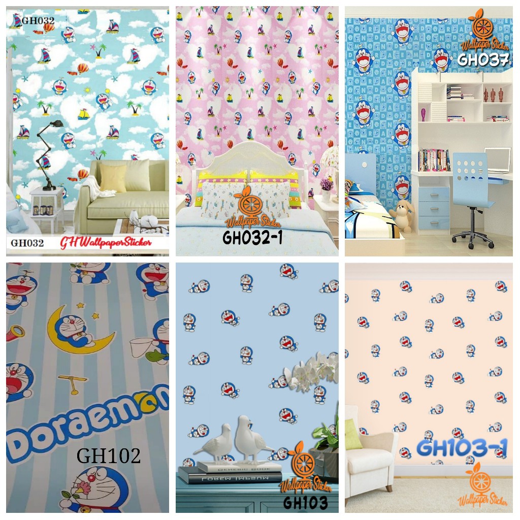 Wallpaper Dinding / Stiker Dinding Kamar Tidur Murah Motif Doraemon 45cm X 9m Wallpaper Aesthetic Wallpaper 3d Non transparan