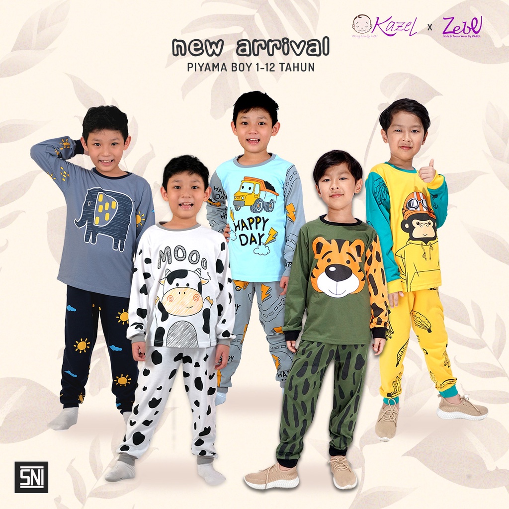 1stel Kazel Piyama Boy Motif NB S M L XL XXL 7/8/9/10/11/12 Untuk 0 -5Thn - Setelan Panjang Bayi &amp; Anak / Baju Tidur Bayi &amp; Anak