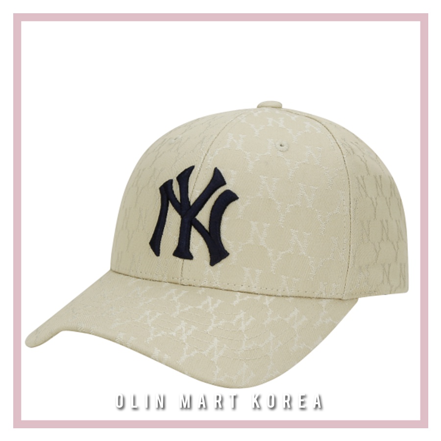 MLB Jacquard Monogram Curved Cap #Beige