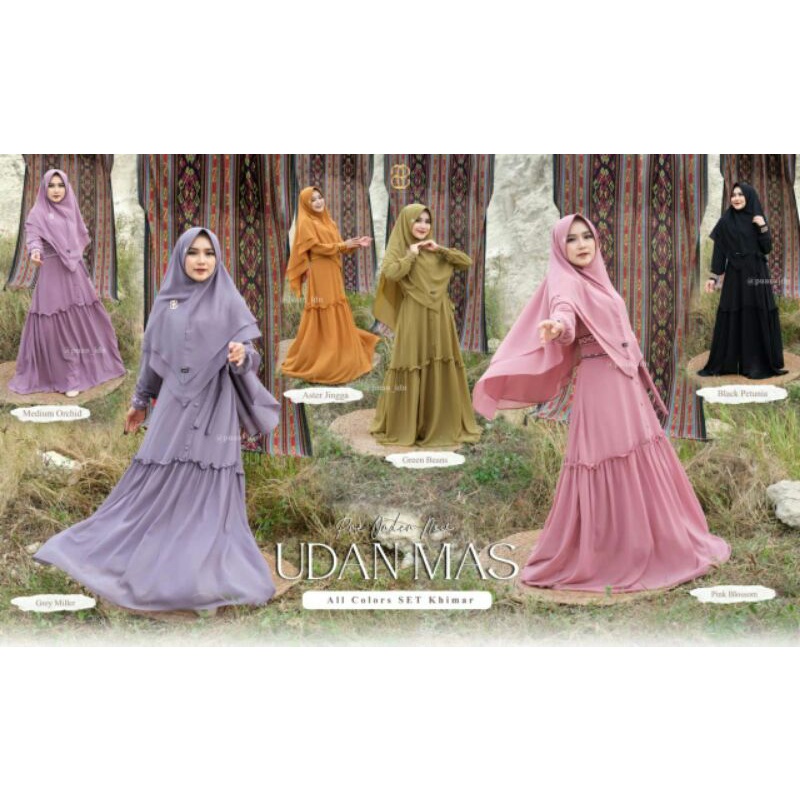 Puan Udan Mas Gamis Dress Set Khimar By Puan Terbaru