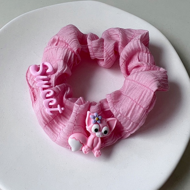 Ikat Rambut Scrunchie Anak Perempuan Teks SWEET Motif Rubah Aksesoris Hiasan kunciran Rambut lucu AK197