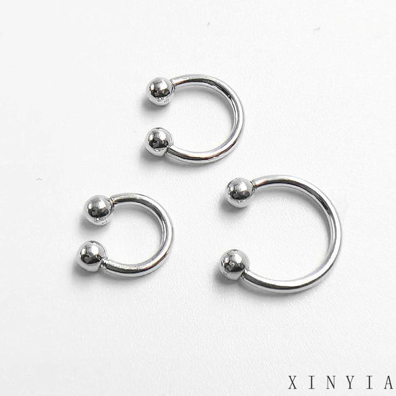 1 Pasang Anting Bentuk Setengah Lingkaran Bahan stainless steel Untuk unisex