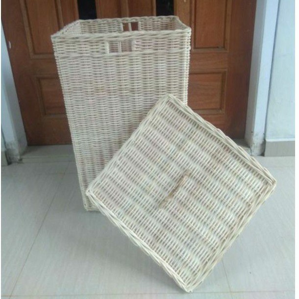 Keranjang rotan kotak persegi laundry tutup penyimpanan besar jumbo  40x40x65 cm