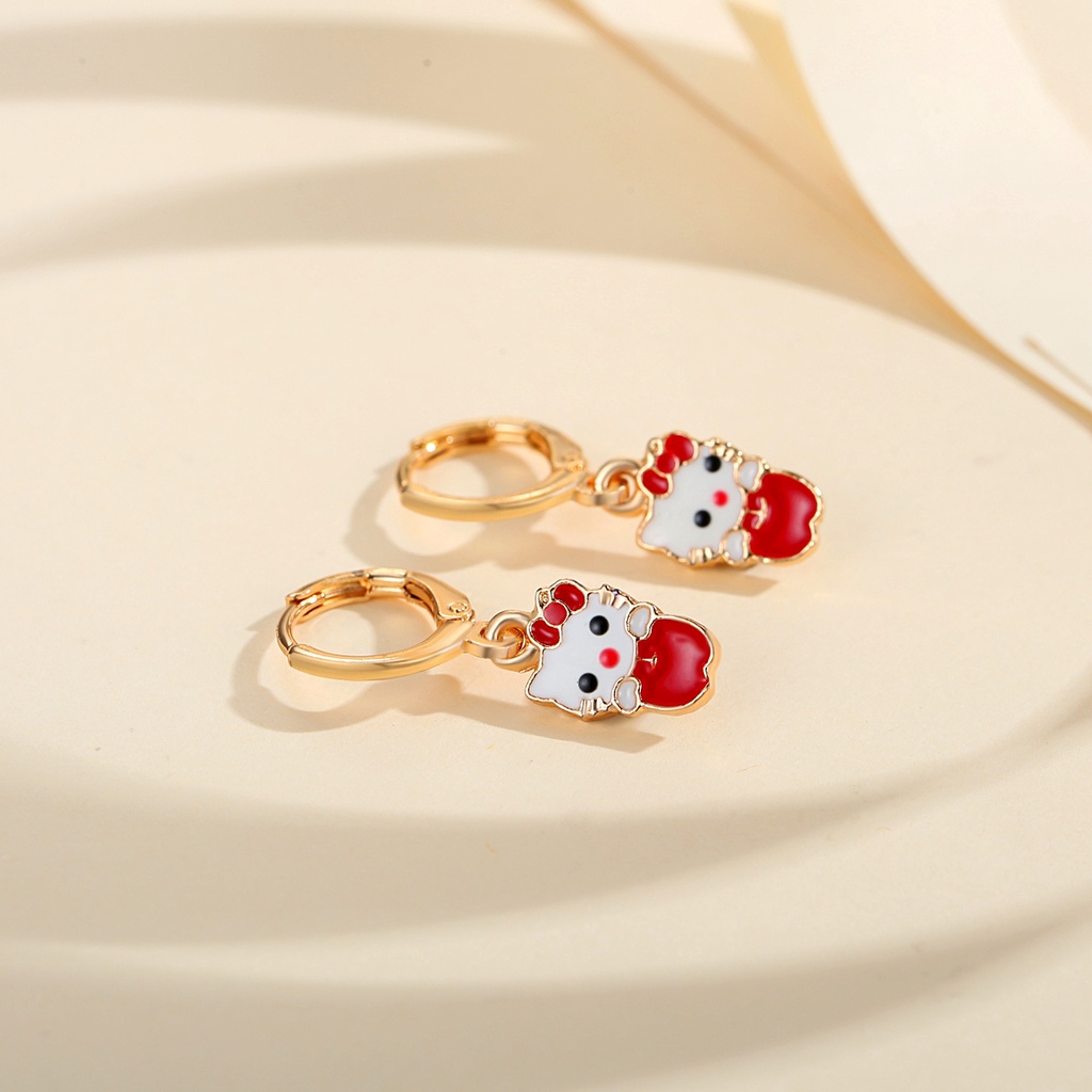 Y702【Barang spot】Anting Anak-anak Apel Hello Kitty Lucu Fashion Import Kualitas Premium Anti Karat  Anting Anak Hello Kitty