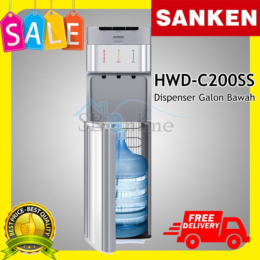 Dispenser Air Galon Bawah Sanken HWD-C200SS Stainless Steel Garansi Resmi