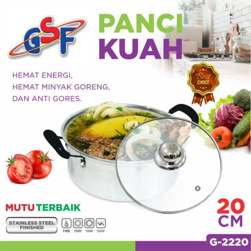 panci kuah gsf stainless tutup kaca 20cm free bubble warp