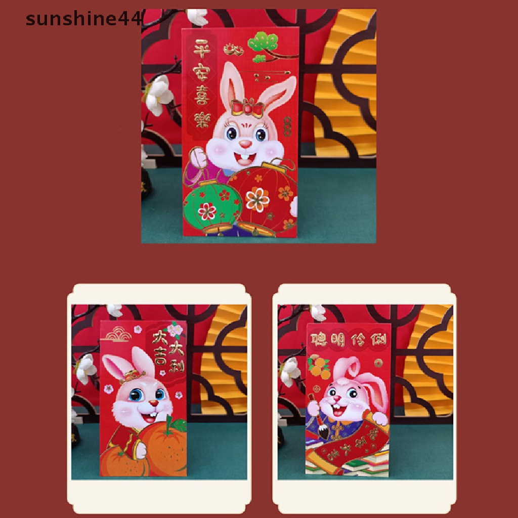 Sunshine 60PCS 2023 Amplop Angpao Tahun Baru Cina / Imlek Motif Kartun Kelinci Warna Merah 2023