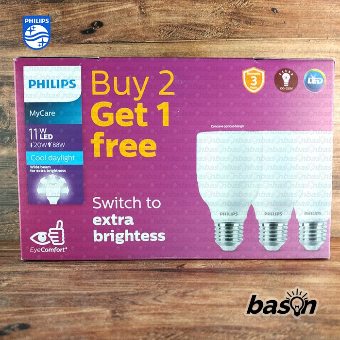 PHILIPS LED Bright 11W Multipack - isi 3 buah Bohlam Lampu LED E27