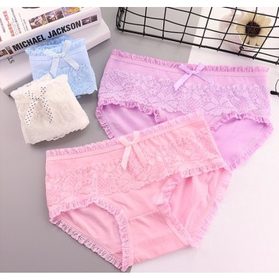 Ⓜ️𝟱𝟭𝟭Ⓜ️Celana Dalam Wanita Renda Pita Fashion Korea Mid Waist Briefs Candy Lace Panties