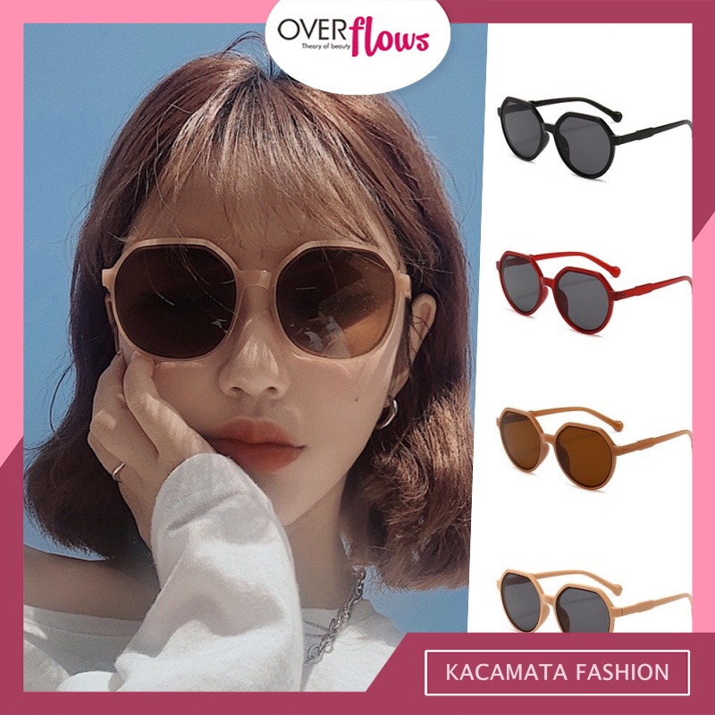 OVERFLOWS.ID Kacamata Wanita Model Retro Besar Sunglasess Import Korea Style Kacamata Hitam Putih Sunglasess Bingkai Besar Retro