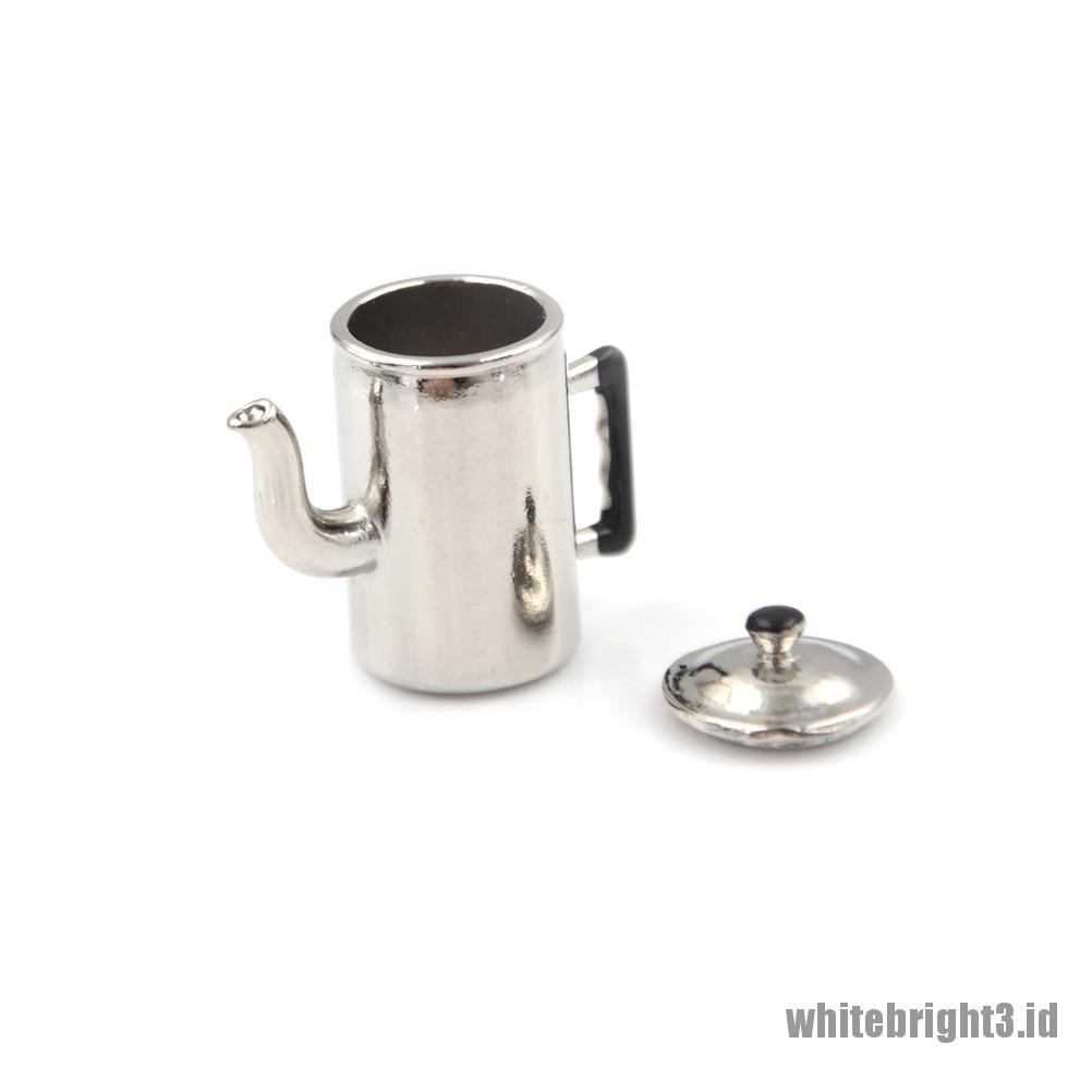 (white3) Miniatur Teko Air Bahan Metal Skala 1: 12 Untuk Rumah Boneka