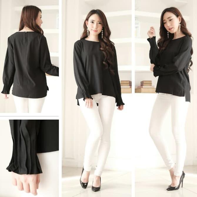 FASHION WANITA  BAJU BRANDED WANITA ORIGINAL - BLUS HITAM - BOM FASH {PRODUK TERBARU}