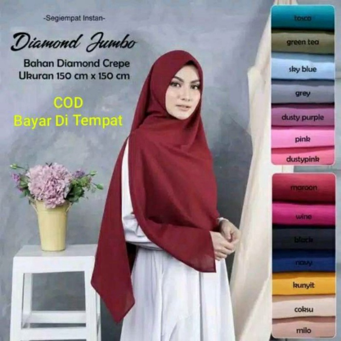 Jilbab Segi Empat Jumbo Syar'i 150x150 Diamond Ceruty Hijab Pashmina Syari JUMBO Termurah jogja Promo