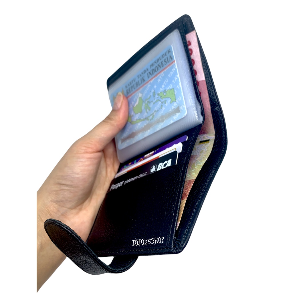 DOMPET KARTU / CARD HOLDER KULIT ASLI PRIA WANITA KANCING 77 HITAM