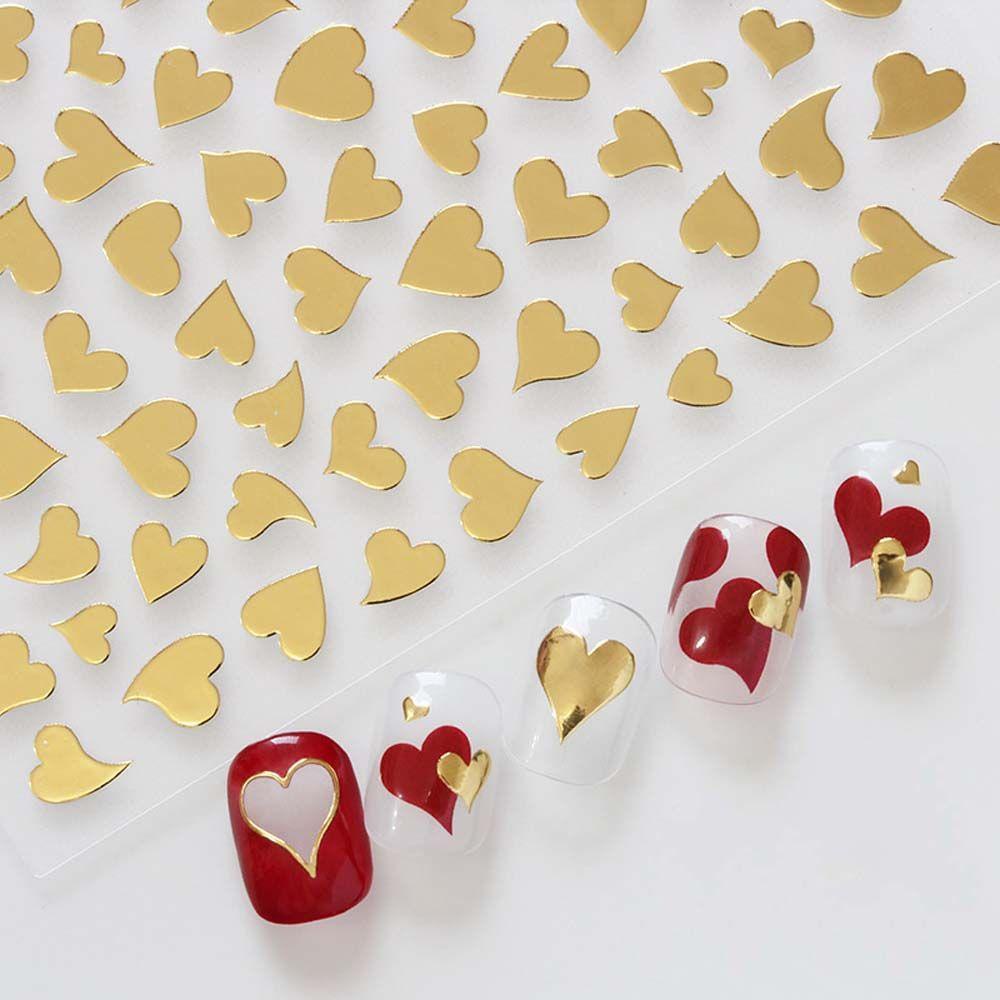 Needway   3D Nail art Stiker Perak Laser Hitam Putih Merah Hati Berbentuk Hati Gambar Perekat Slider Stiker Kuku decal