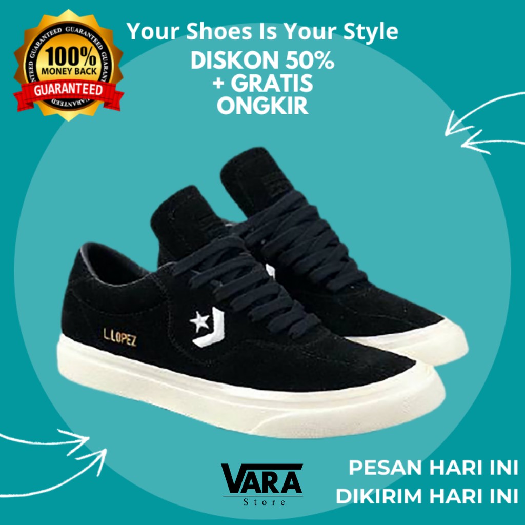 (BISA GRAB) CONVERSE LOW LOPEZ SUEDE BLACK WHITE / SEPATU CONVERSE LOPEZ PREMIUM / CONVERSE LOPEZ