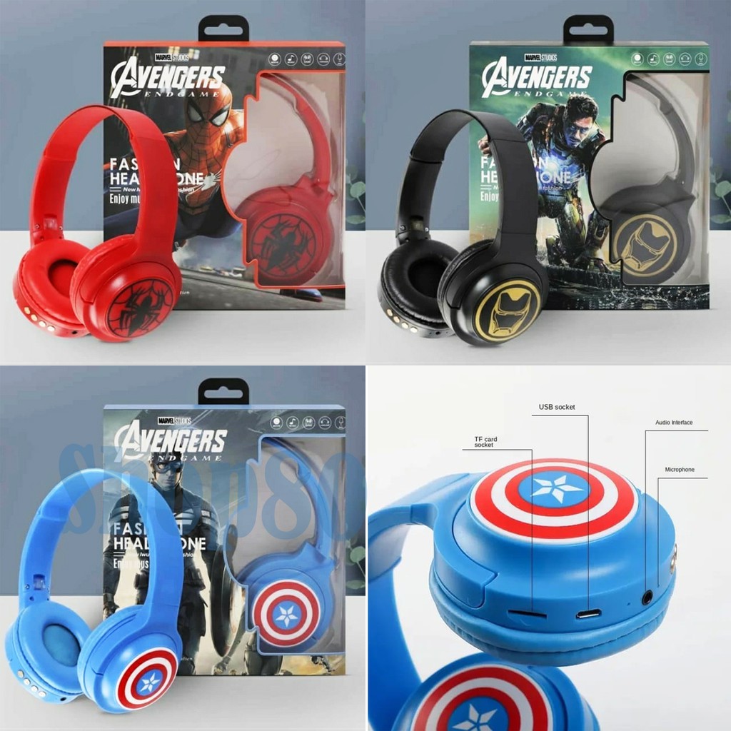 Headphone Bluetooth Marvel Avengers Endgame Spiderman Ironman Captain America Headset Earphone Wireless 5.0