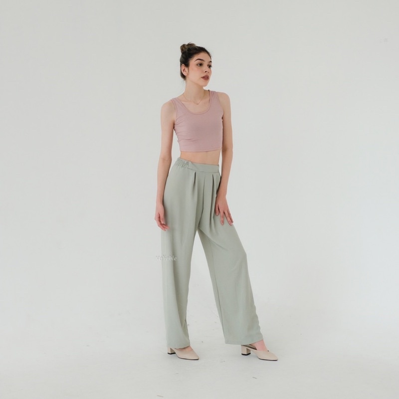 (M-XXL) Highwaist Basic Flowy Wide Pants New Color