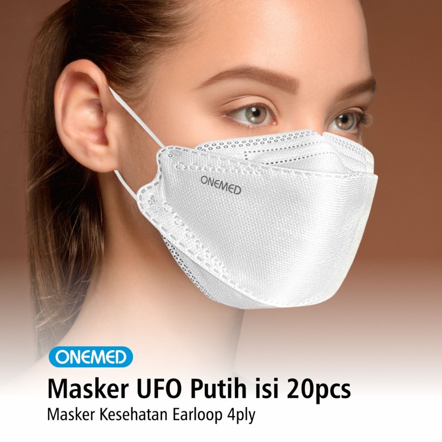 Masker Karet UFO Putih 3D OneMed 4ply Box isi 20pcs