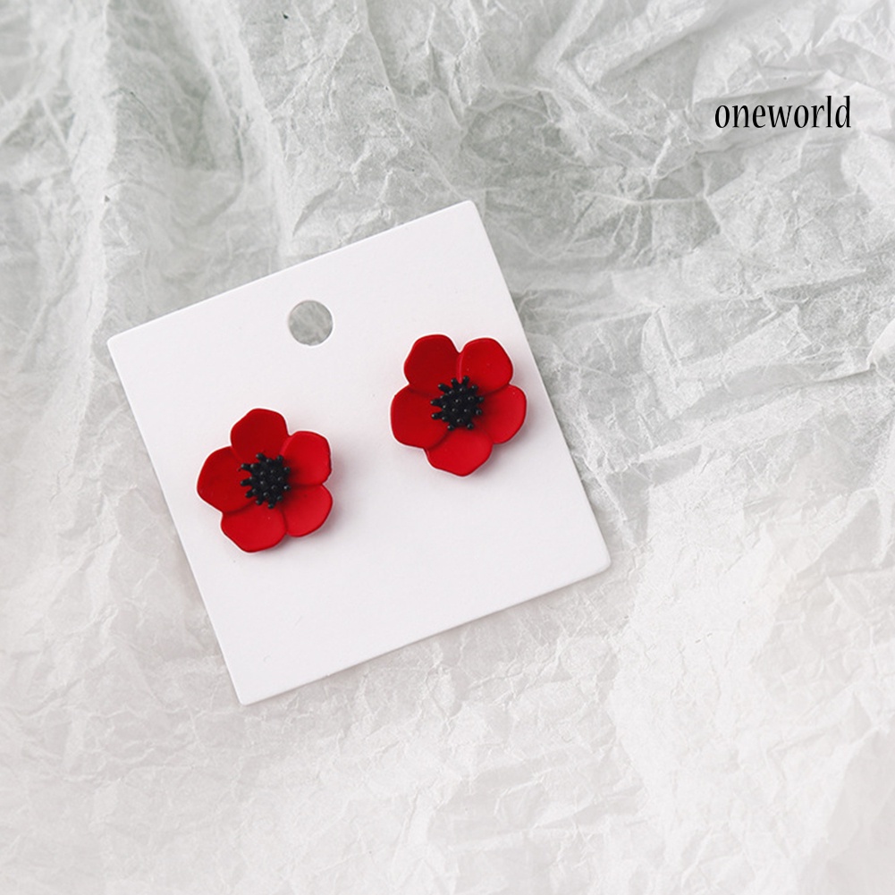 OW@ Women Fashion Painting Flower Faux Pearl Red Lips Stud Earrings Jewelry Gift