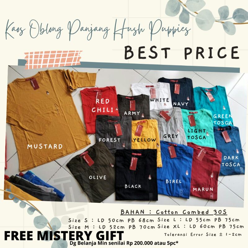 KAOS TSHIRT T SHIRT BAJU OBLONG TANGAN LENGAN PANJANG  POLOS HUSH PUPPIES UNISEX ANAK REMAJA DEWASA 