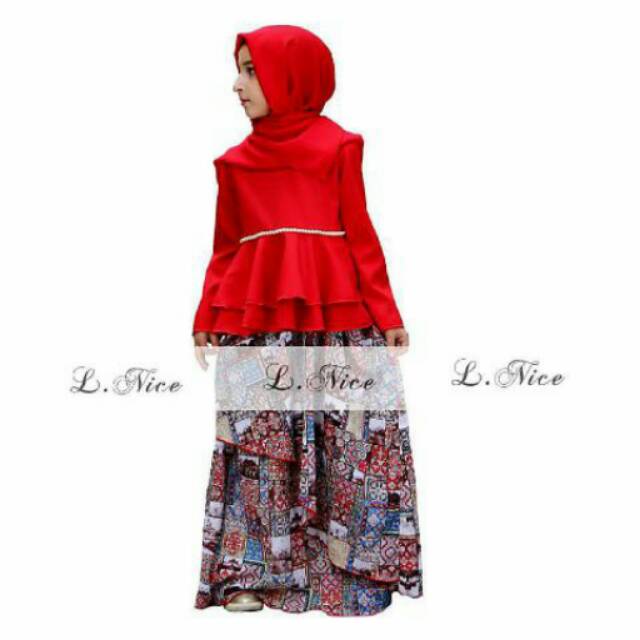 Baju Muslim Anak Cewek Pashmina Quenn Arabian Red Set 3in1 (pashmina, baju, rok)