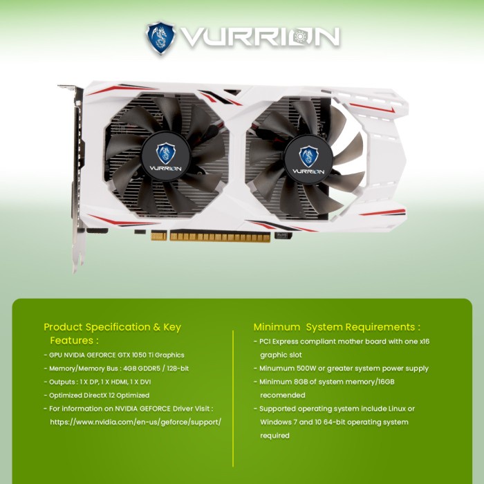 VGA NVIDIA VURRION GTX 1050 TI 4GB GDDR5 128-Bit