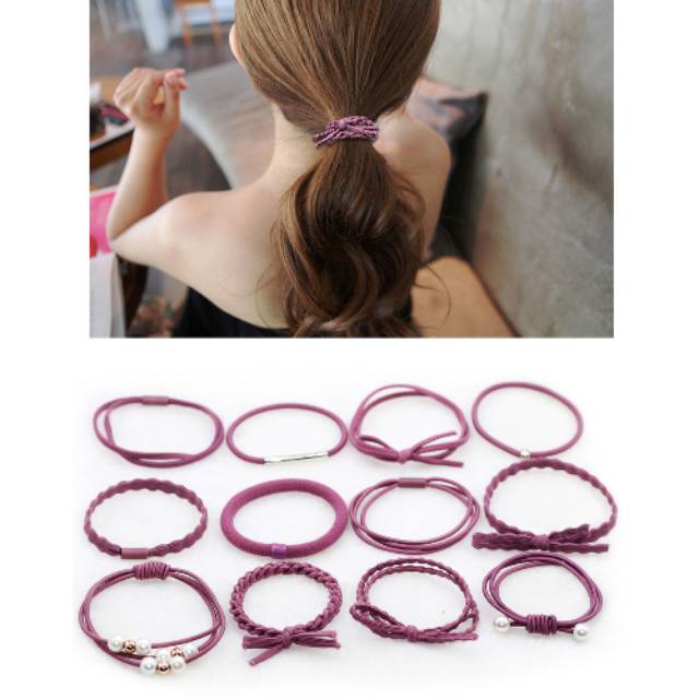 BS140 12pcs/Set Ikat Rambut Bahan Karet Gaya Korea