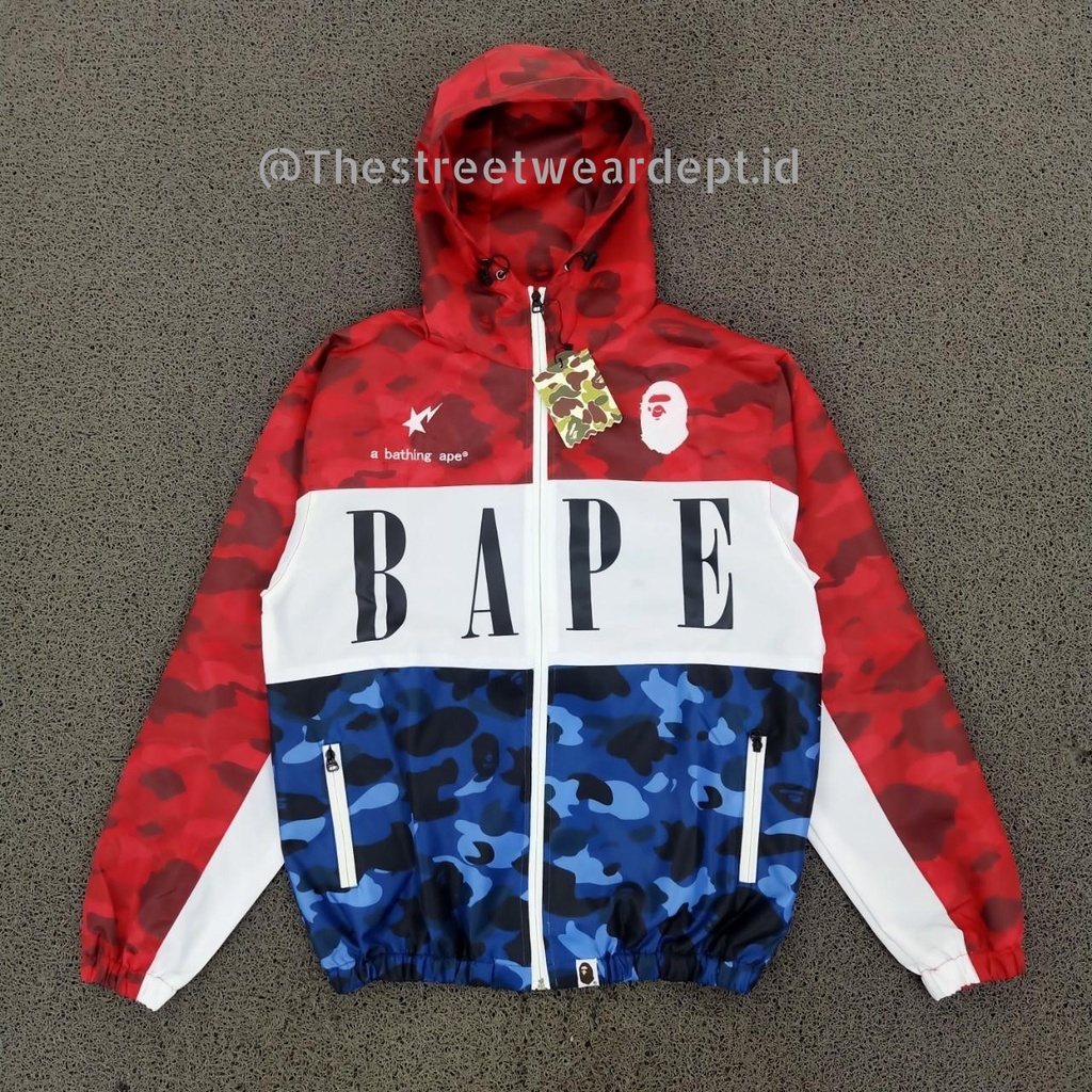 Hoodie Zipper Jaket Bape SE Blue White & Red Edition